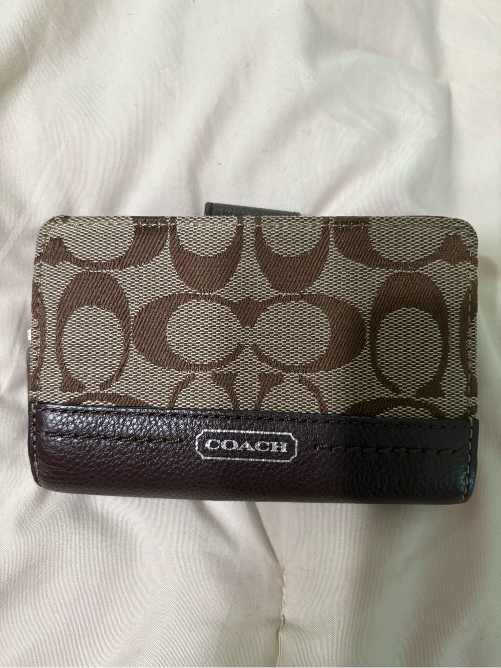 Coach Brown Signature Canvas Compact Wallet